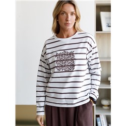 Лонгслив в полоску с принтом из премиального хлопка с эластаном