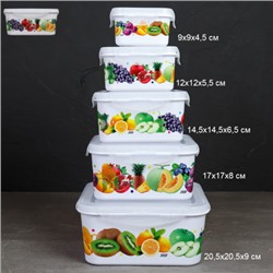 Салатник квадратный 5 штук с крышками / 8965 /уп 36/*