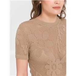 Джемпер вязаный бежевый с короткими рукавами