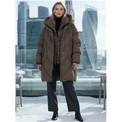Пальто двубортная зимнее утепленное женское коричневого цвета 7732K