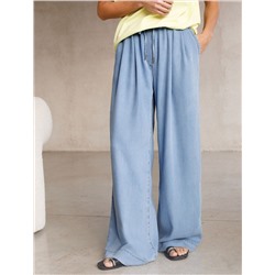 Брюки-палаццо с поясом на резинке из джинсового лиоцелла