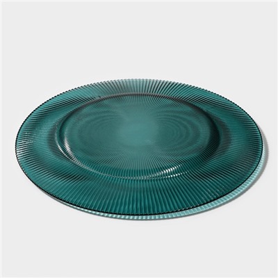 Тарелка Magistro «Эмеральд», d=27 см, с серебряной отводкой, стекло, зелёная