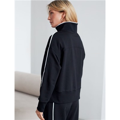 Джемпер с воротом на молнии и лампасами из футера двухнитки с эластаном