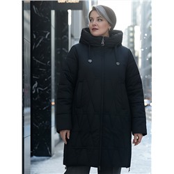 Пальто зимнее утепленное женское большого размера черного цвета 7699Ch