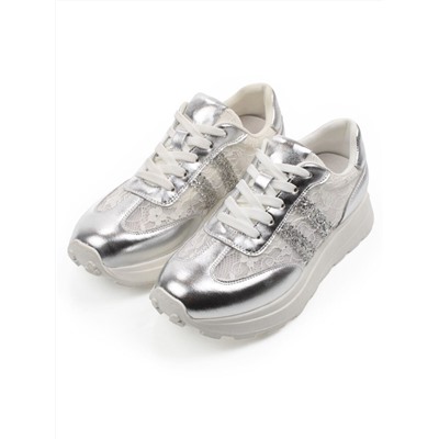 03-A143-3A GREY/SILVER Кроссовки летние женские (натуральная кожа, текстиль)