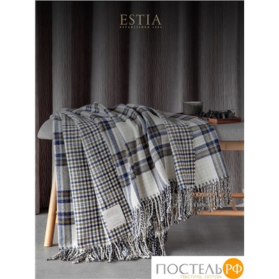 ESTIA ВИЛЬЯМ Плед бел/син/олив 150х200/10х2 см, 1 пр