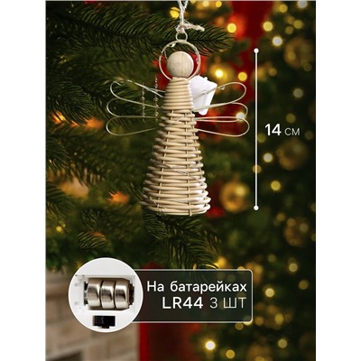 Светодиодная фигура подвесная «Ангел», 14х11х5 см, 10 LED, от батареек AG13х3, свечение тёплое белое