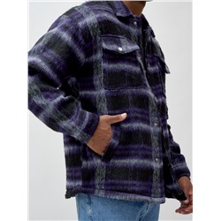 Куртка рубашка шерстяная в клетку мужская демисезонная темно-фиолетового цвета 58569TF