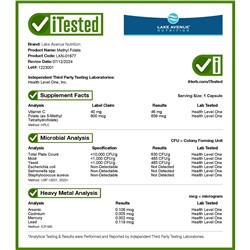 Lake Avenue Nutrition, метилфолат, 800 мкг, 120 растительных капсул