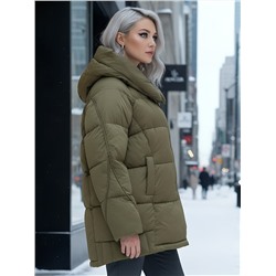 Куртка зимняя женская с капюшоном модная горчичного цвета 7651G