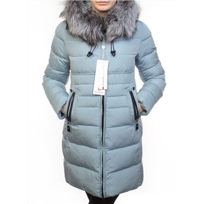 D16-758 LT. BLUE Пальто зимнее женское (холлофайбер, натуральный мех чернобурки)