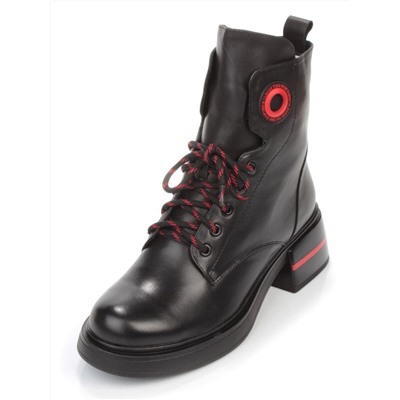 01-P514-1 BLACK/RED Ботинки демисезонные женские (натуральная кожа, байка)