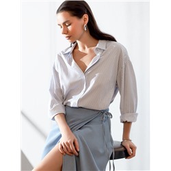 Блузка свободного силуэта в тонкую полоску из хлопка