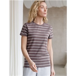 Базовая футболка в полоску полуприлегающая из премиального хлопка с эластаном