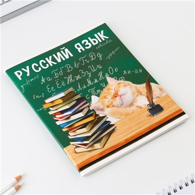 Тетрадь в линейку, предметная, 48 л.,на скрепке, А5 «МИЛЫЕ ПИТОМЦЫ. Русский язык»