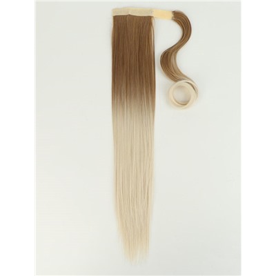 Хвост накладной, прямой волос, на резинке, 60 см, 100 г, цвет омбре русый, молочный