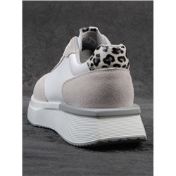 03-YG497-1 WHITE/GREY Кроссовки женские (натуральная кожа)
