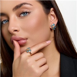 Комплект ювелирной бижутерии коллекция "Дубай" серьги и кольцо 18 р, покрытие позолота, вставка: фианиты, цвет: голубой, арт.414.591-18