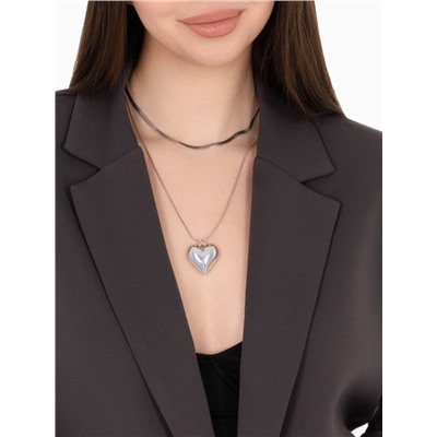 Кулон «Сердце» два ряда, серебряный в серебре, 45 см