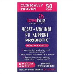 LoveBug Probiotics, дрожжи + пробиотик для поддержки уровня pH влагалища, 50 млрд КОЕ, 30 шт.