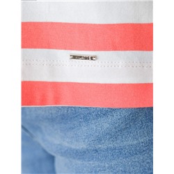 Футболка в полоску с V-вырезом и цельнокроеным рукавом из премиального хлопка