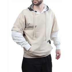 2702 BEIGE/WHITE Толстовка мужская (75% хлопок, 20% полиэстер, 5% спандекс)