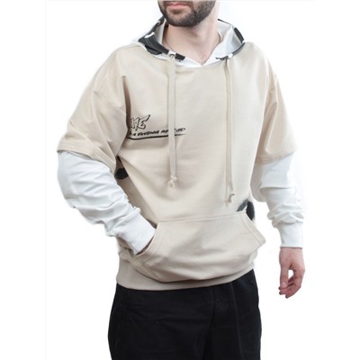 2702 BEIGE/WHITE Толстовка мужская (75% хлопок, 20% полиэстер, 5% спандекс)
