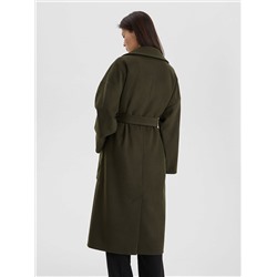 Пальто с объемными карманами и поясом, хаки