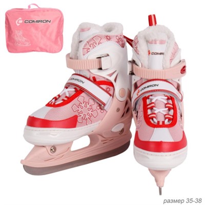 Коньки ледовые раздвижные COMIRON / M /уп 6/ (35-38) розовые