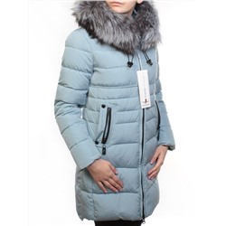 D16-758 LT. BLUE Пальто зимнее женское (холлофайбер, натуральный мех чернобурки)
