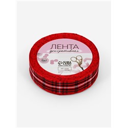 Лента новогодняя, декоративная «Крупная клетка», 25 мм, 9±0.5 м, красная