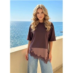 Футболка с кружевом OVER SIZE (хлопок)