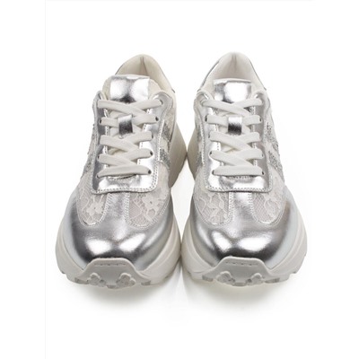 03-A143-3A GREY/SILVER Кроссовки летние женские (натуральная кожа, текстиль)