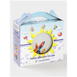 Набор детской посуды Дулевский фарфор «Зайчик», 3 предмета: тарелка 175 мл, миска 360 мл, кружка 210 мл, белый