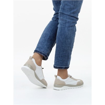 03-YA486-3 WHITE/BEIGE Кроссовки женские (натуральная кожа, натуральная замша)