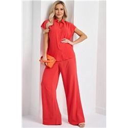 Брюки льняные красные с карманами