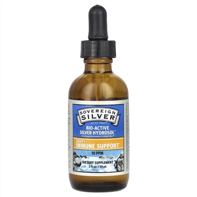 Sovereign Silver, Bio-Active Silver Hydrosol с капельным дозатором, ежедневная и иммунная поддержка, 10 ч/млн, 59 мл (2 жидких унции)
