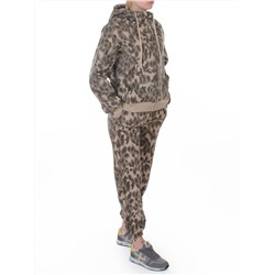 869-3 BEIGE/LEOPARD Костюм спортивный зимний женский (95% хлопок, 5% полиэстер)