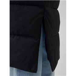 Пальто утепленное стеганное зимнее с капюшоном женское черного цвета 9606Ch