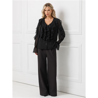 Блузка чёрная из шифона с эффектом креш