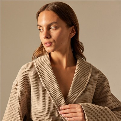 Халат вафельный женский SL HOME: Basic «Саббиа», хлопок 100%, коричневый