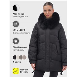 Куртка зимняя женская с мехом и капюшоном тренд черного цвета 7608Ch