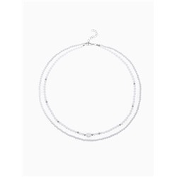 Бусы с жемчугом «Бусина», два ряда №4+6, белые в серебре, 50 см