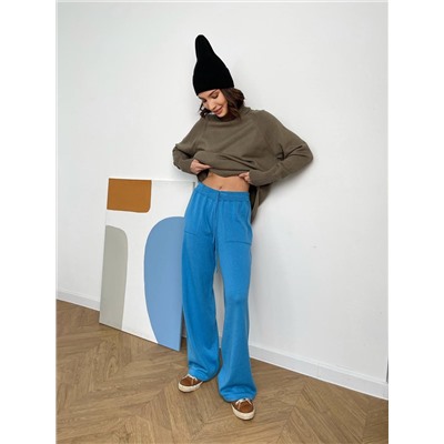 Брюки палаццо с карманами,  Лазурный