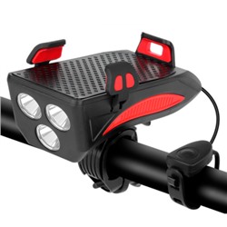 Фонарь передний COMIRON "HOLDER" ABS, IPX5; 3*T6 LED 400lm 4800mAh USB индикатор заряда POWER BANK сигнал 130Дб крепление смартфона красный /уп 20/80/