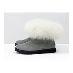 Женские ботиночки в стиле UGG из натуральной замши светло-серого цвета и натурального шикарного меха песца, Зимняя коллекция, Б-17113-05