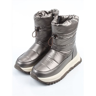 02-WA010-2M GRAY/BRONZE Сапоги "Дутики" зимние женские (натуральная кожа, курточная ткань, 100% шерсть)