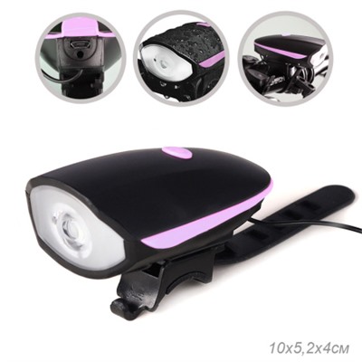 Фонарь передний COMIRON "EASY" корпус: ABS; свет: CREE XPG, 250lm; аккумулятор 1200 mAh, USB, сигнал 140Дб, влагозащищённый, розовый. АКЦИЯ/уп 30/120/