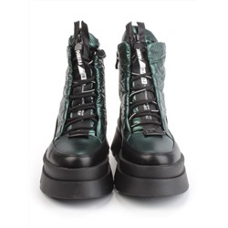 02-FAS16-3Z GREEN/BLACK Дутики женские (искусственная кожа, плащевая ткань, шерсть)