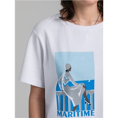 Футболка белая оверсайз с принтом